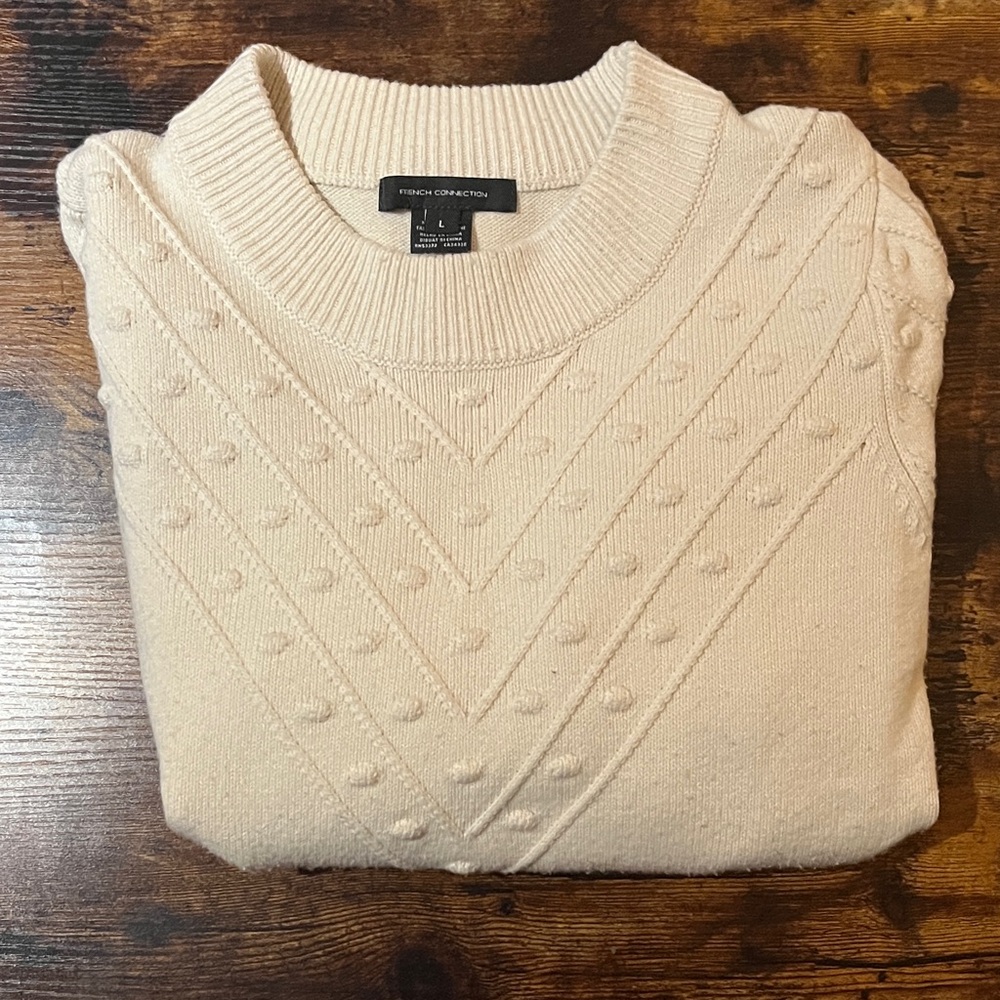 French Connection Textured Cream Crewneck Sweater